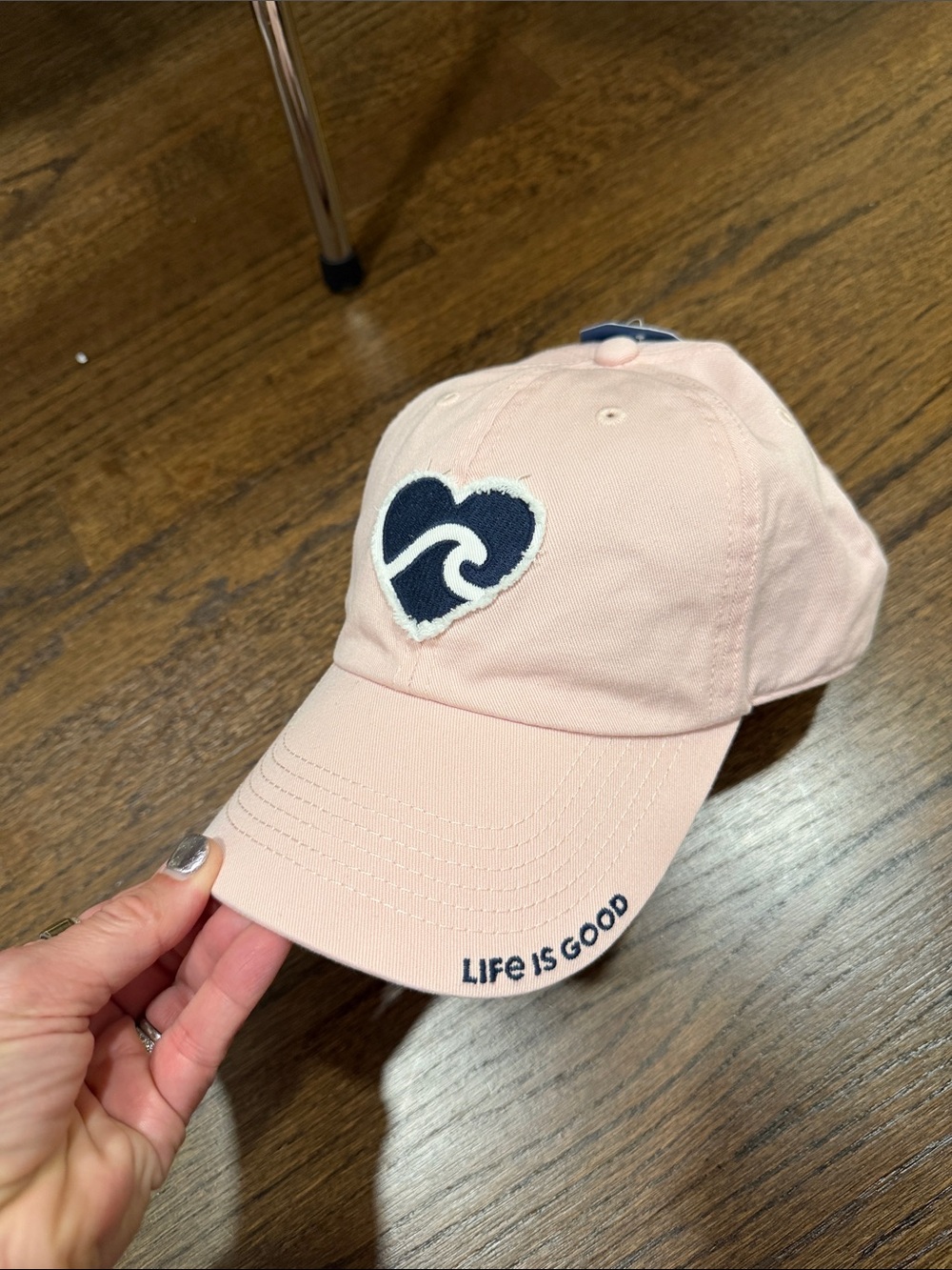 Life Is Good Pink Baseball Cap with Navy Heart Wave Patch
